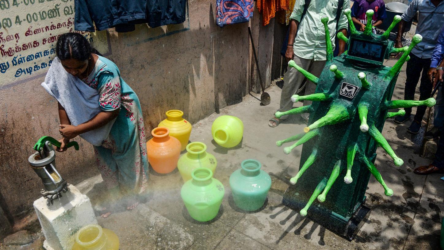Green disinfection robot in India.