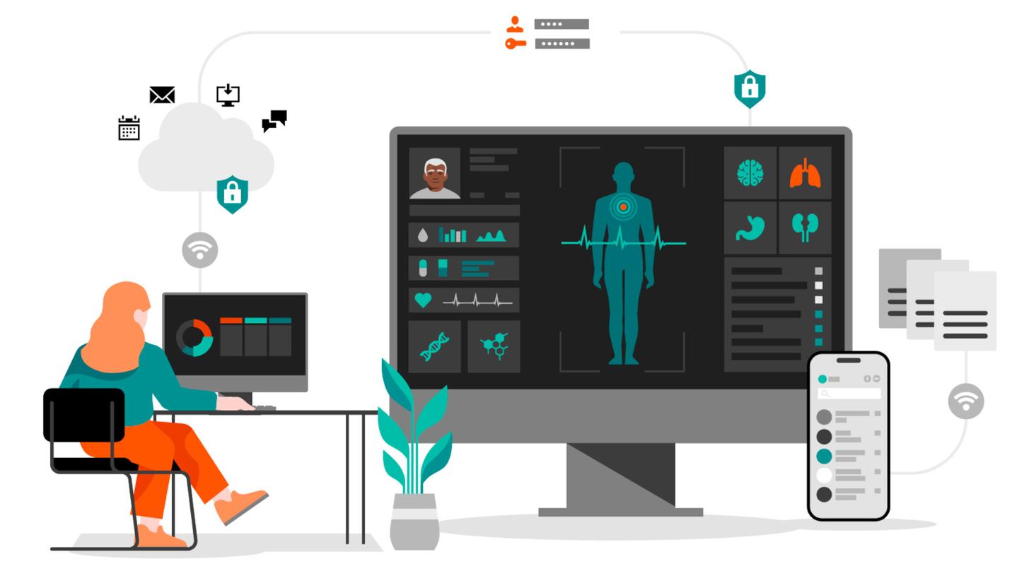 Cybersecurity at Siemens Healthineers icon showing cybersecurity processes