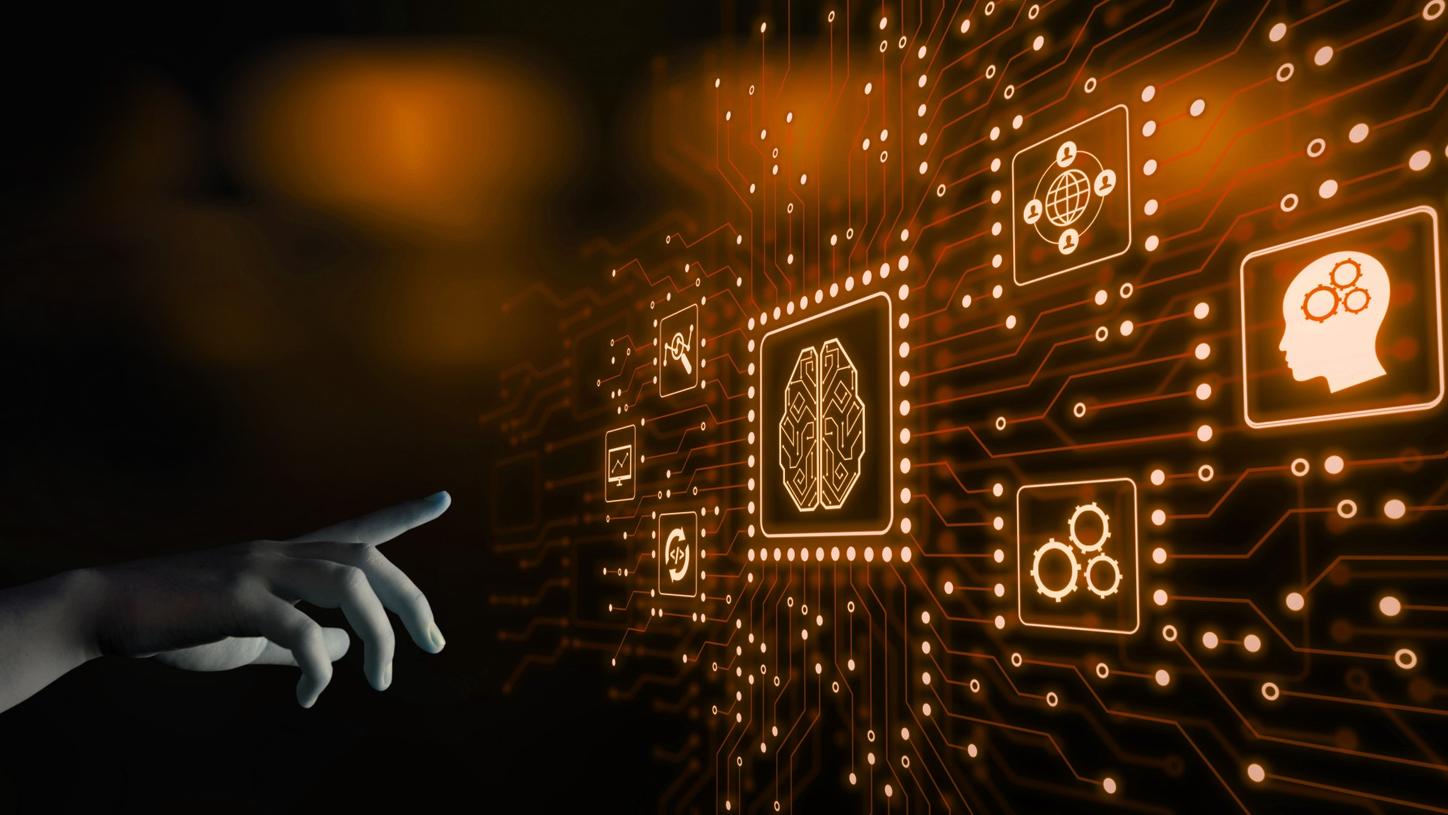 Hand reaches toward digitally projected possibilities