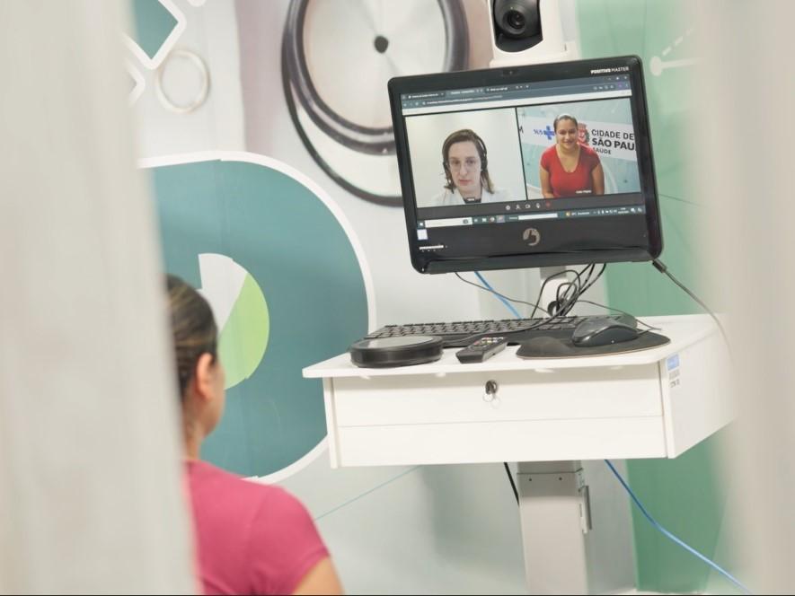 A patient is having a video call to receive medical consultation.