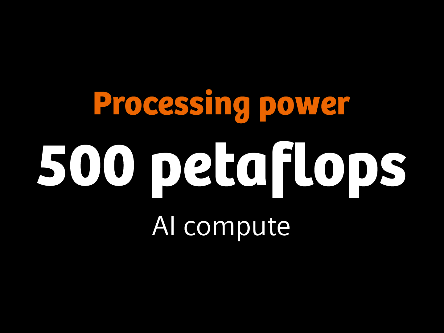 A black tile says: Processing power 500 petaflops AI compute