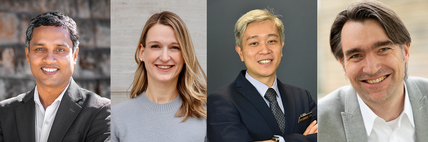 Montage of four portrait photographs of the latest podcast episode